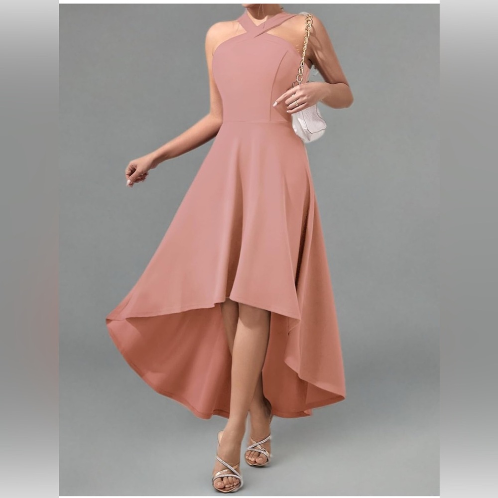 Chic Sleeveless High-Low Dress in Blush
